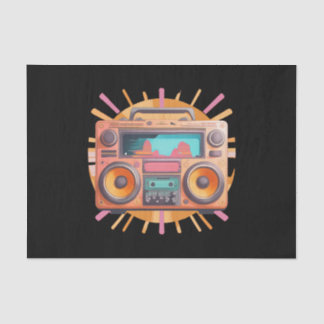 Coloful retro 80s boombox with a sunburst in the. tissue paper