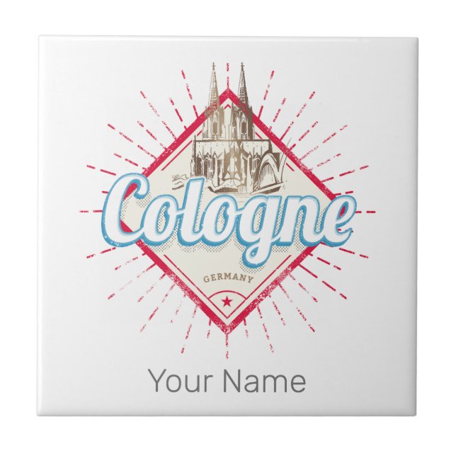 Cologne City Germany Retro Cathedral Vintage Tile (Front)