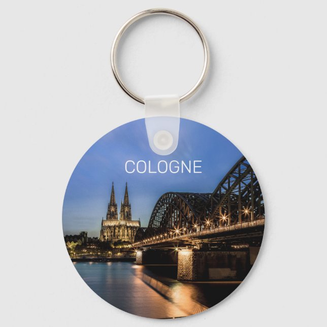 Cologne Cityscape Germany Dom Night Souvenir Key Ring (Front)