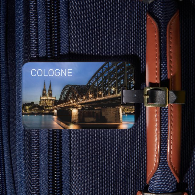 Cologne Cityscape Germany Dom Night Souvenir Luggage Tag (Front Insitu 4)
