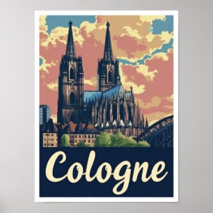 Cologne Germany Art Vintage Travel Illustration Poster