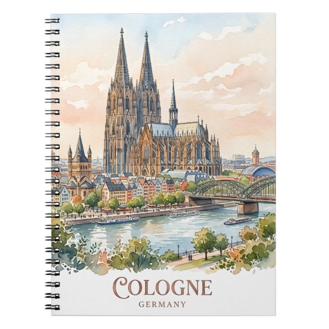 Cologne Germany Cathedral Watercolor City Skyline Notebook (Front)