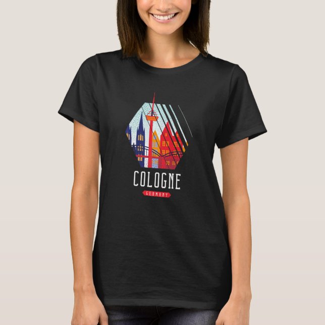 Cologne Germany City Skyline Silhouette Outline Sk T-Shirt (Front)