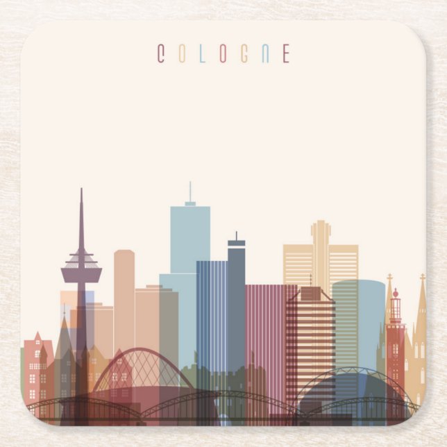 Cologne, Germany | City Skyline Square Paper Coaster (Front)