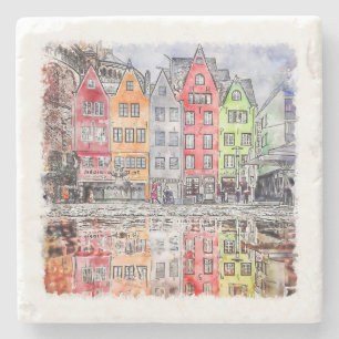 Cologne Germany Hand Drawn Watercolor Sketch Stone Coaster