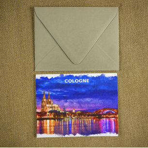 Cologne Germany Night View Painting  Postcard