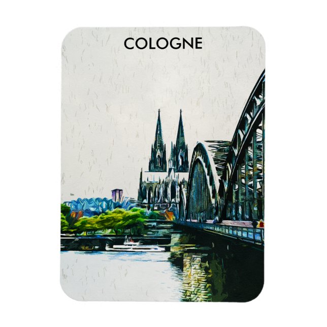 Cologne Germany Panorama View Painting Magnet (Vertical)