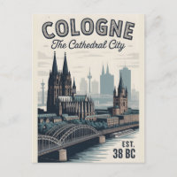 Cologne Germany Retro Skyline Cityscape Travel