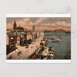 Cologne Rhine Cathedral Vintage Riverfront View Postcard