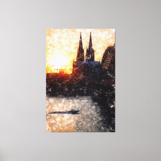 Cologne skyline with Cologne Cathedral Sunset Arts Canvas Print (Front)