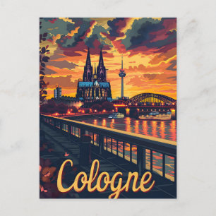 Cologne Twilight: Cathedral Silhouette on the Rhin Postcard