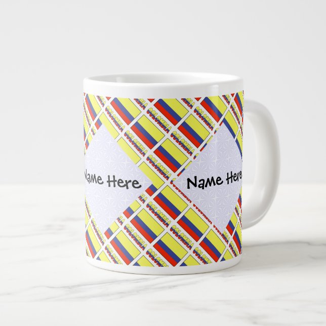 Colombia and Colombian Flag Tiled Personalised  Large Coffee Mug (Front Right)