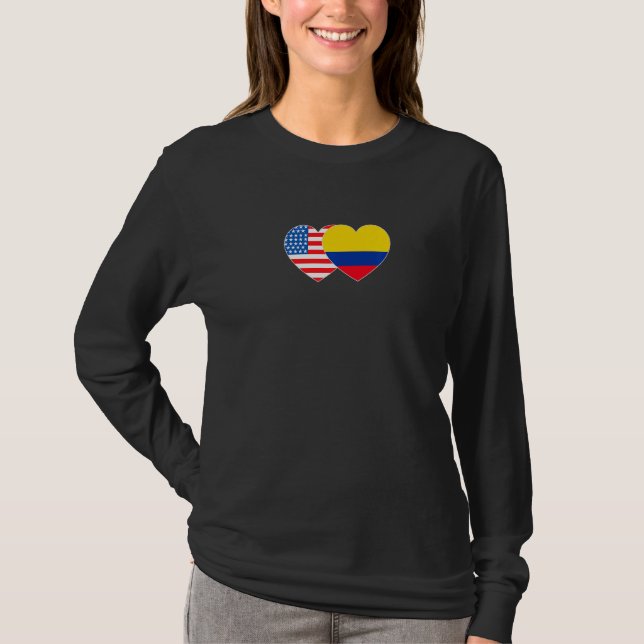 Colombia and USA Flag Twin Heart for Colombian Ame T-Shirt (Front)