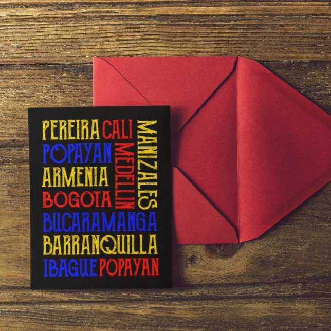 Colombia City Typografie Art Postcard (Colombia Medellin Bogota Cartagena City Names Flag Postcard)