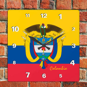 Colombia Clock, patriotic home, Colombian Flag Square Wall Clock