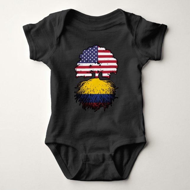 Colombia Colombian American USA Tree Roots Flag Baby Bodysuit (Front)