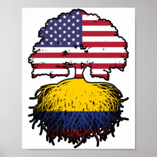 Colombia Colombian American USA Tree Roots Flag Poster