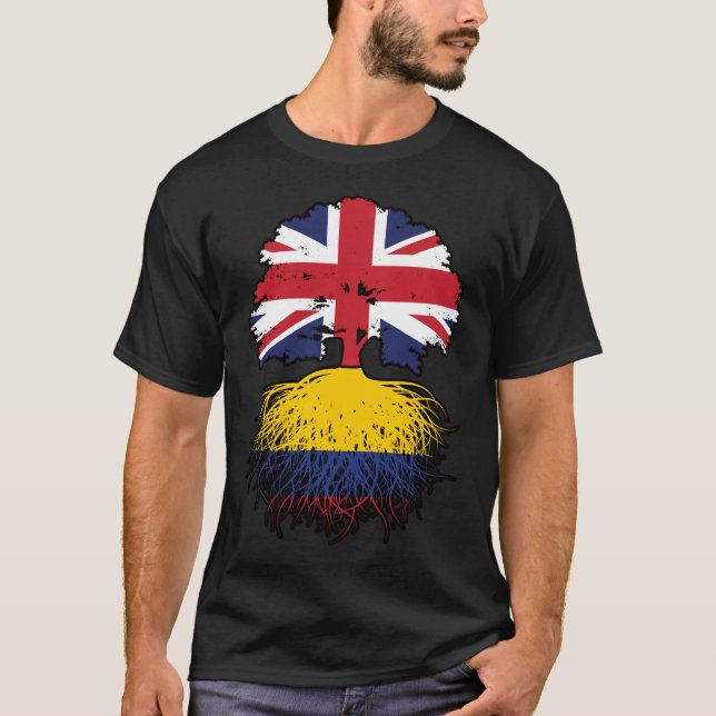 Colombia Colombian British UK Tree Roots Flag T-Shirt (Front)