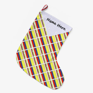 Colombia Colombian Flag Tile Black Personalised Large Christmas Stocking
