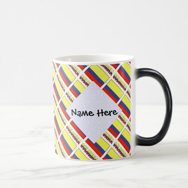 Colombia Colombian Flag Tile Black Personalised Magic Mug (Right)