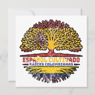 Colombia Colombian Spain Spanish Tree Roots Flag Card