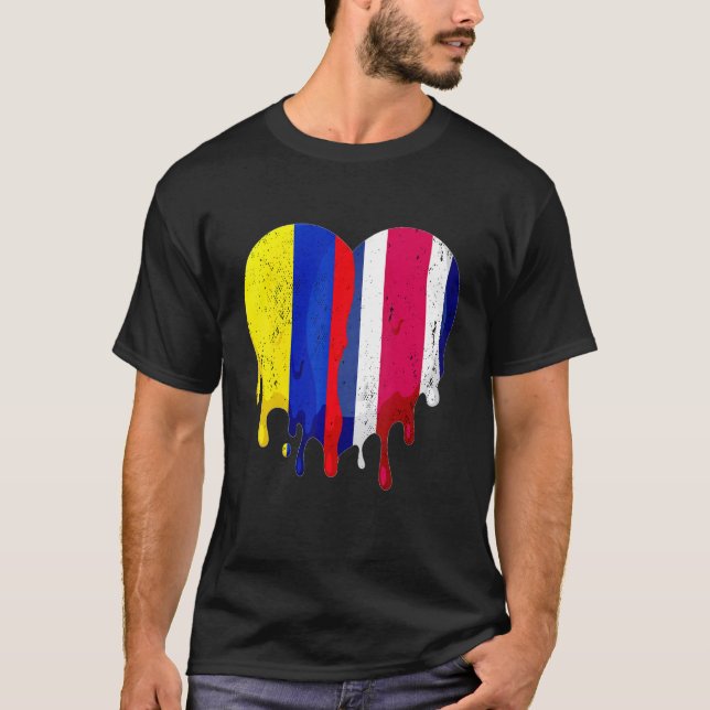 Colombia Costa Rica Flag Heart Citizen Grown Patri T-Shirt (Front)