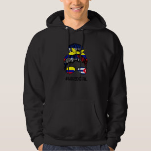 Colombia Cuba Flag Colombian Cuban Messy Bun Hoodie