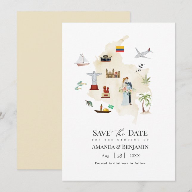 Colombia Destination Wedding Map Save The Date (Front/Back)