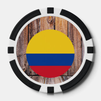 Colombia flag circle on wood background poker chips