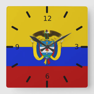 Colombia flag-coat of arms square wall clock