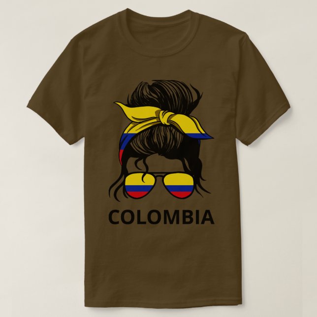 Colombia Flag Colombian Woman With Messy Bun I T-Shirt (Design Front)