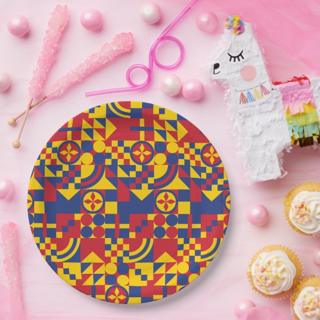 Colombia Flag Colourful Pattern Paper Plate (Party)