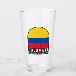 Colombia Flag Emblem Distressed Vintage Glass