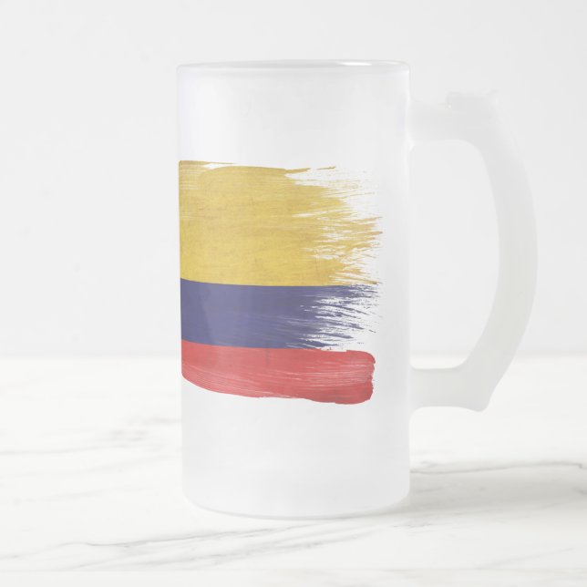 Colombia Flag Frosted Glass Beer Mug (Right)