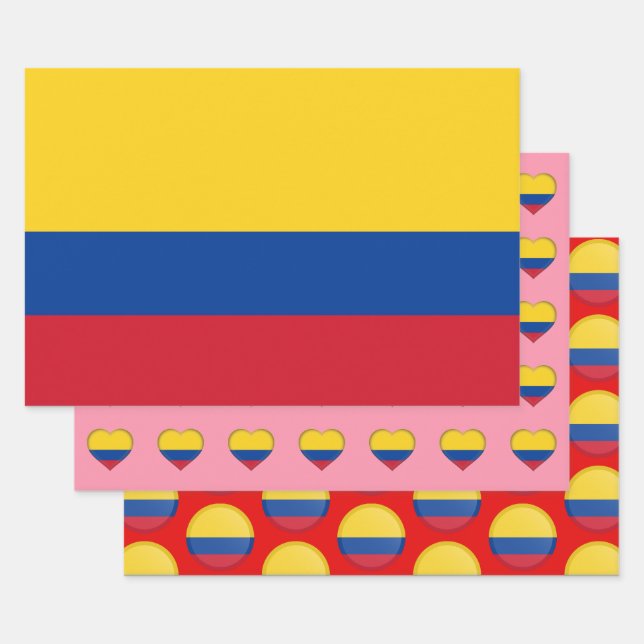 Colombia Flag, Heart & Colombian Fashion /Gift Set Wrapping Paper Sheet (Set)