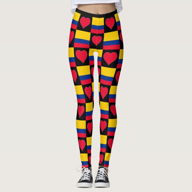 Colombia Flag Heart Pattern Patriotic Colombian Leggings (Front)