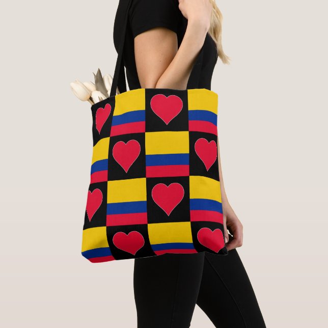 Colombia Flag Heart Pattern Patriotic Colombian Tote Bag (Close Up)