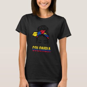 Colombia Flag Messy Bun Sunglasses Colombian Wife T-Shirt