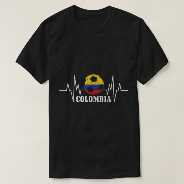 Colombia Heartbeat Colombian Flag Fan Pride Soccer T-Shirt (Design Front)