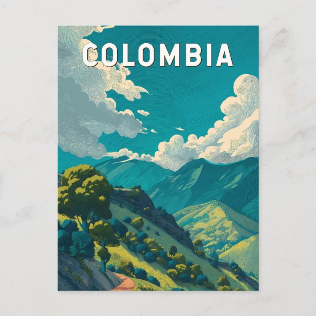 Colombia Illustration Travel Art Vintage Postcard (Front)