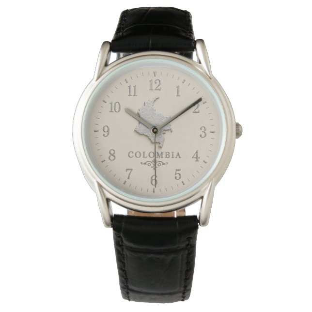 Colombia Map Cream Silver-Effect Watch (Front)