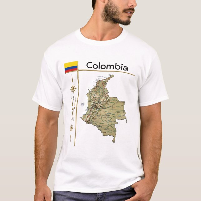 Colombia Map + Flag + Title T-Shirt (Front)