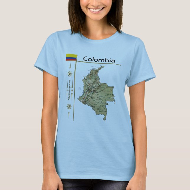 Colombia Map + Flag + Title T-Shirt (Front)