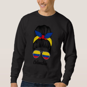 Colombia Messy Bun Cute Colombian Flag Pride Women Sweatshirt