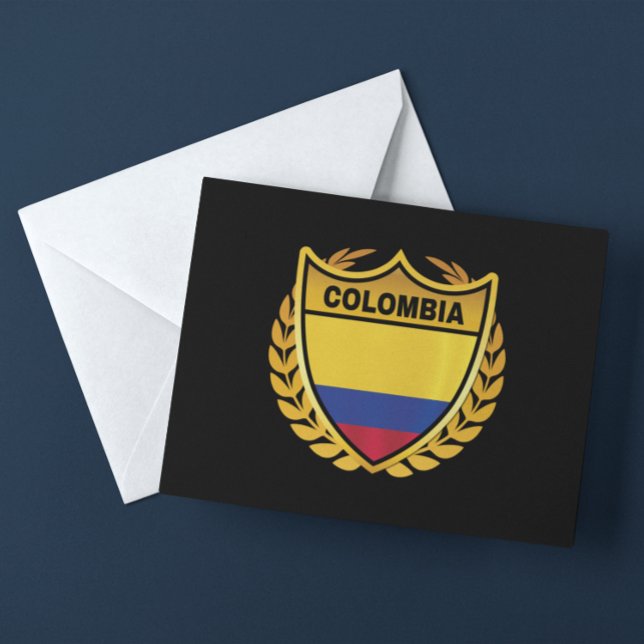 Colombia National Flag Gold Crest Badge Postcard (colombia gold flag badge postcard)