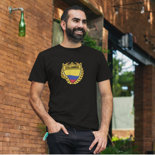 Colombia National Flag Gold Crest Badge T-Shirt