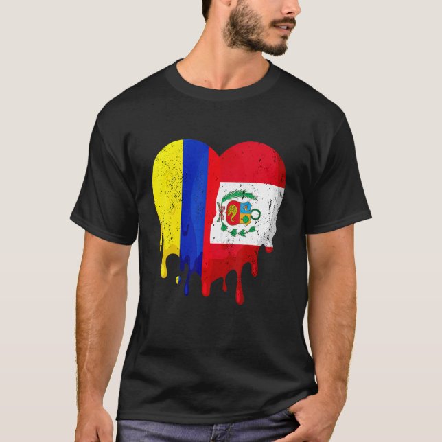 Colombia Peru Flag Heart Citizen Grown Patriot Cou T-Shirt (Front)