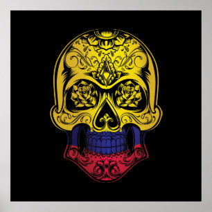 Colombia Skull And Roses Flag Poster