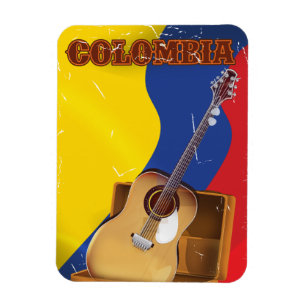 Colombia vintage vacation guitar poster magnet