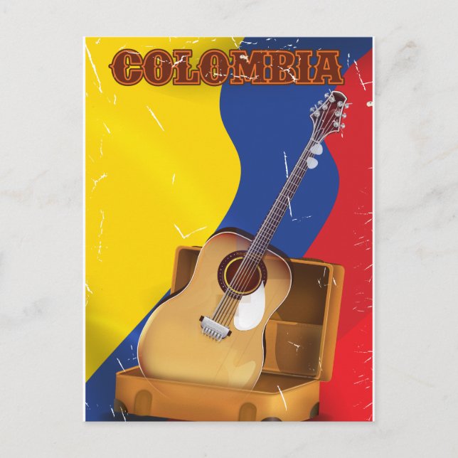Colombia vintage vacation guitar poster postcard (Front)